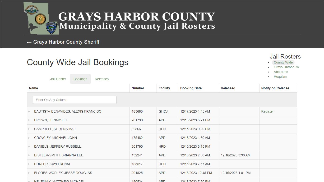 County Wide Jail Bookings